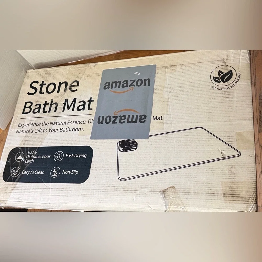 ZIKIBL Diatomaceous Earth Stone Bath Mat Fast Drying Non Slip Grey White 24x15in